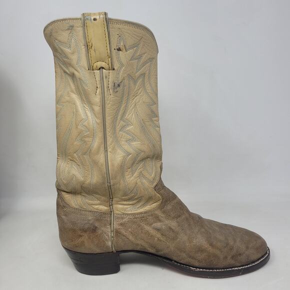 Vintage Justin Boots EXOTIC Mens 9.5D Beige Tan Leather Western Cowboy USA B1707 - Picture 6 of 15